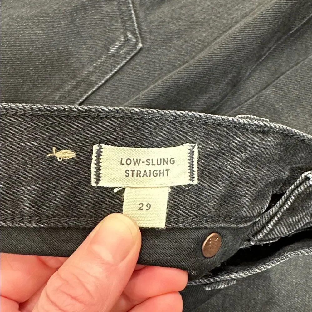 Madewell Black Kent Wash Low Slung Straight 100% Cotton Jeans Women Size 29